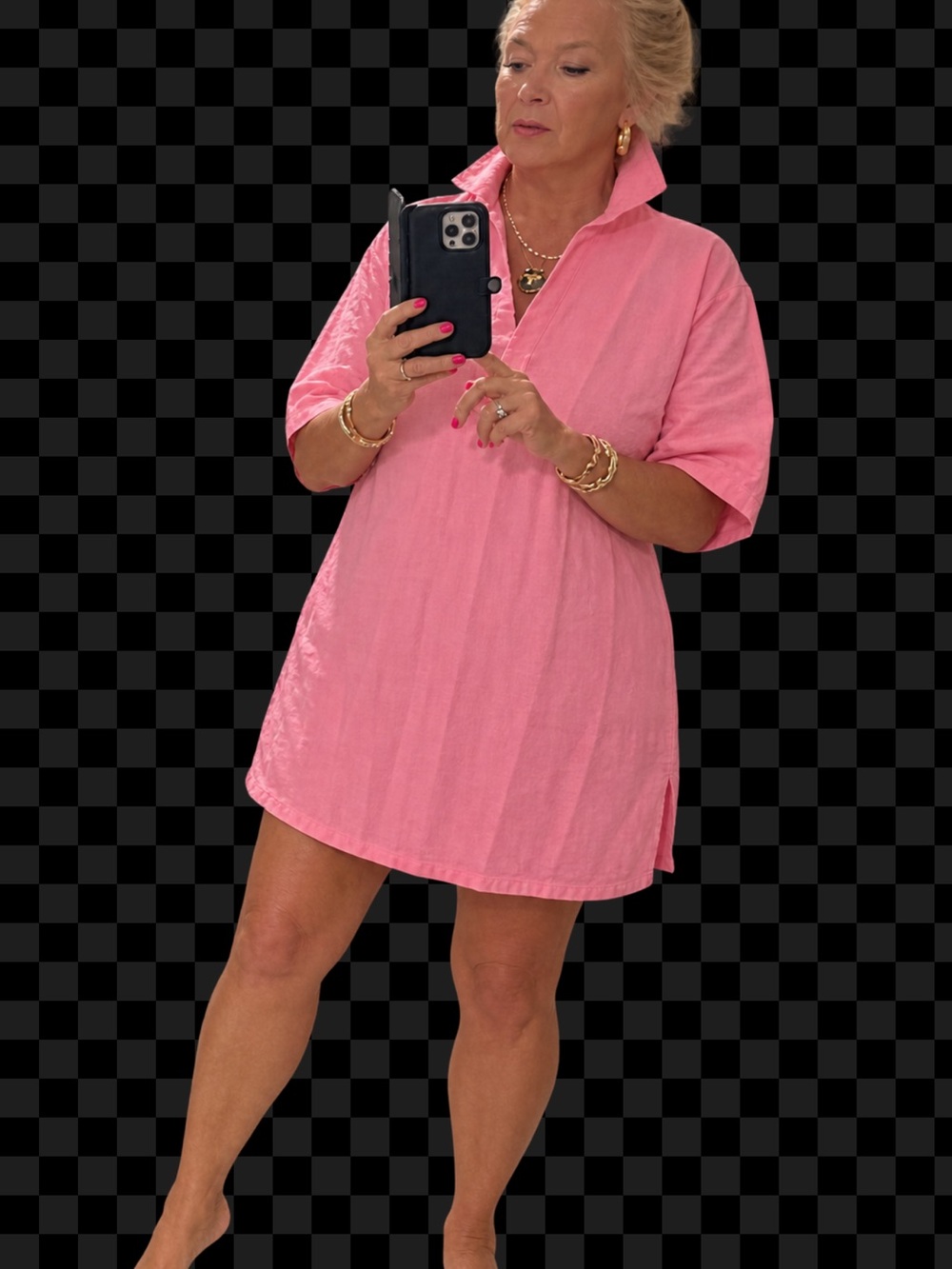 Emily McCarthy Relaxed fit Pink V-Neck collared Women's mini Dress